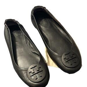 Tory Burch Black Leather Ballet Flats